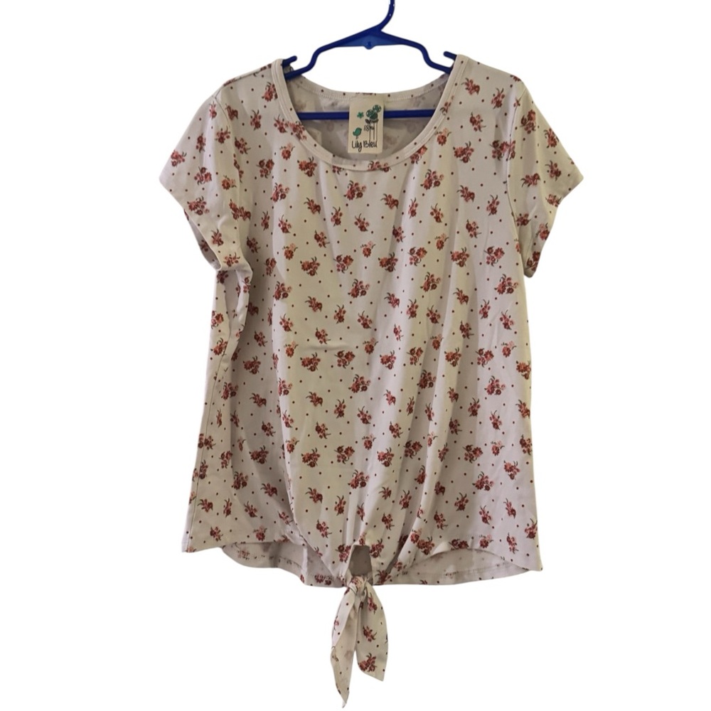 Lily Bleu Cream Short-Sleeve Floral Tie-Front Top